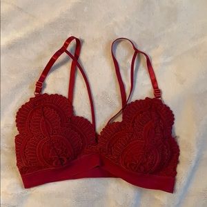 Maroon lace guipure harness bralette